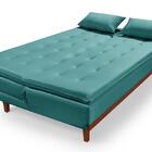 Sofá Cama Reclinável Santorini Com Puff Veludo Moderno Azul T