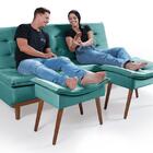 Sofá Cama Reclinável Santorini Com Puff Veludo Moderno Azul T