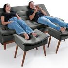 Sofá Cama Reclinável Santorini Com Puff Veludo Moderno Cinza