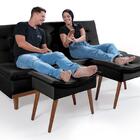 Sofá Cama Reclinável Santorini Com Puff Veludo Moderno Preto