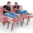 Sofá Cama Reclinável Santorini Com Puff Veludo Moderno Rosa