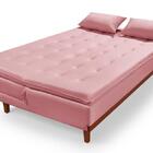 Sofá Cama Reclinável Santorini Com Puff Veludo Moderno Rosa