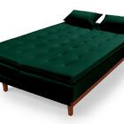 Sofá Cama Reclinável Santorini Com Puff Veludo Moderno Verde