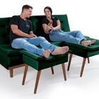 Sofá Cama Reclinável Santorini Com Puff Veludo Moderno Verde