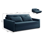 Sofá Cama Retrátil 2 Lugares 162cm Cancún Tecido Veludo Azul