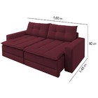 Sofá Cama Retrátil 2 Lugares Veludo Bordô 1,60 Max
