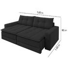 Sofá Cama Retrátil 2 Lugares Veludo Preto 1,60 Max