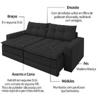 Sofá Cama Retrátil 2 Lugares Veludo Preto 1,60 Max