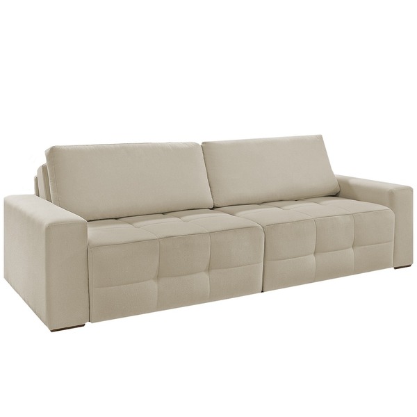 Sofá Cama Retrátil 3 Lugares Veludo Bege 2m Haw