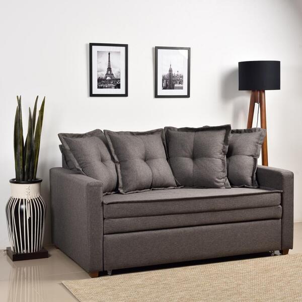 Sofá Cama Retrátil Casal 2 Lugares 4 Almofadas Bino Linho Cool Home ...