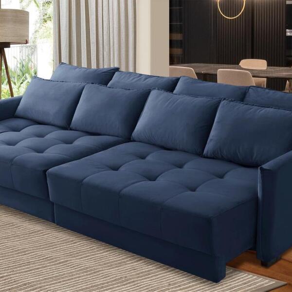 Sofá Cama Retrátil E Reclinável 2,10m Com Molas Cairo Veludo