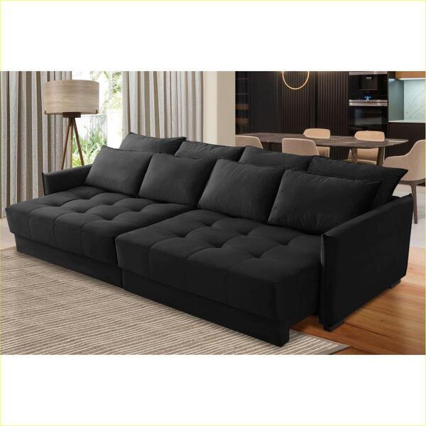 Sofá Cama Retrátil E Reclinável 2,10m Com Molas Catarina Veludo Preto ...