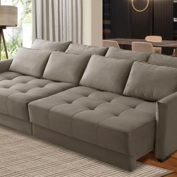 Sofá Cama Retrátil E Reclinável 2,30m Com Molas Cairo Veludo