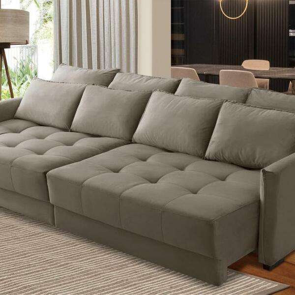 Sofá Cama Retrátil E Reclinável 2,30m Com Molas Cairo Veludo