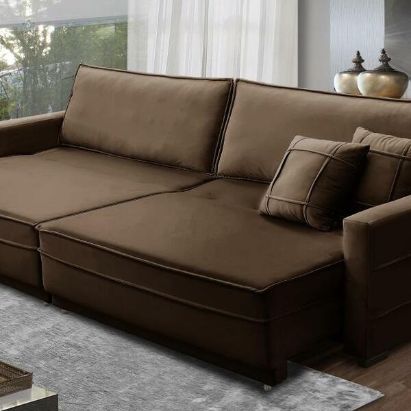 Sofá Cama Retrátil E Reclinável 2,30m Com Molas Cancún Veludo