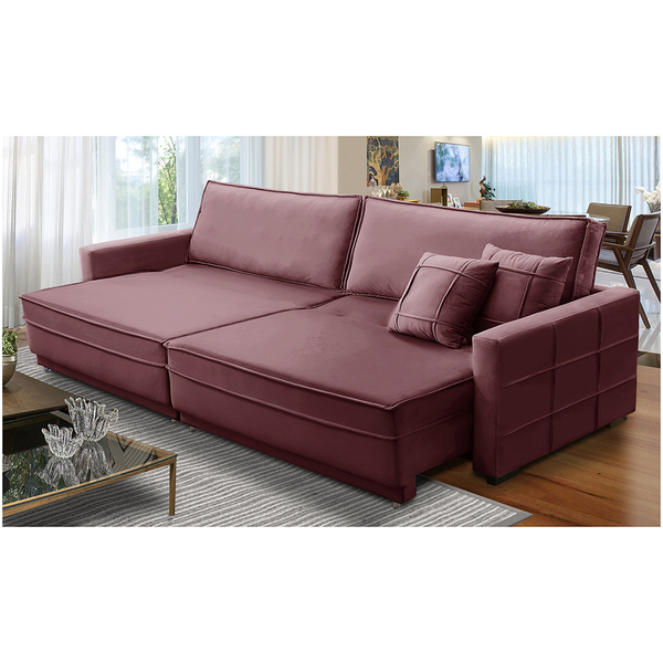 Sofá Cama Retrátil E Reclinável 2,30m Com Molas Karen Veludo