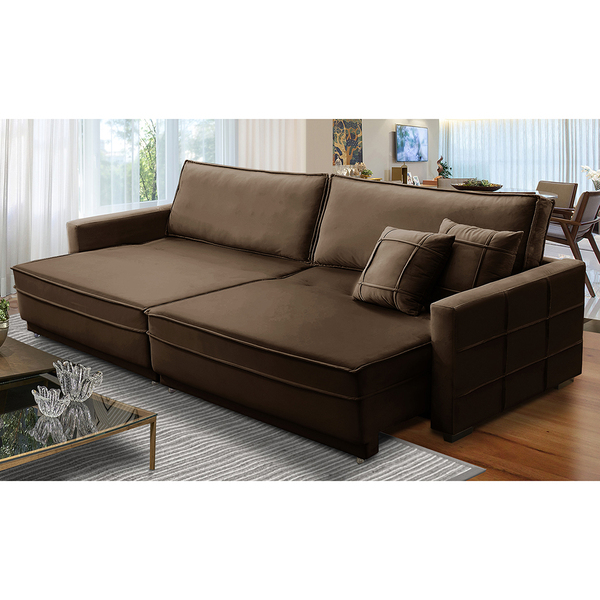 Sofá Cama Retrátil E Reclinável 2,30m Com Molas Karen Veludo