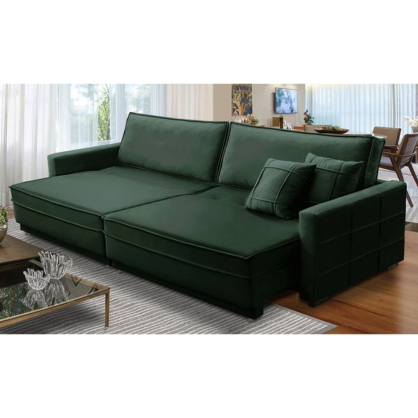 Sofá Cama Retrátil E Reclinável 2,30m Com Molas Karen Veludo