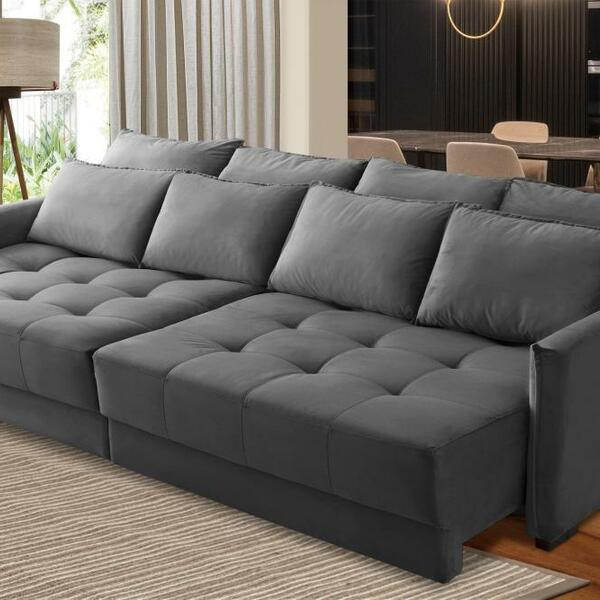 Sofá Cama Retrátil E Reclinável 2,50m Com Molas Cairo Veludo