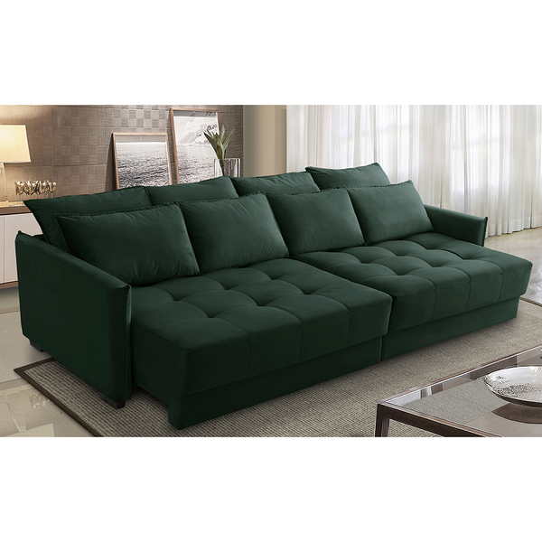 Sofá Cama Retrátil E Reclinável 2,50m Com Molas Carol Veludo