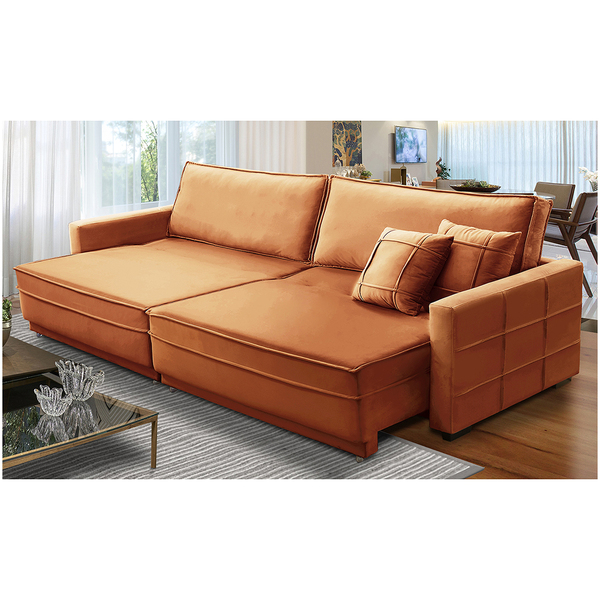 Sofá Cama Retrátil E Reclinável 2,50m Com Molas Karen Veludo