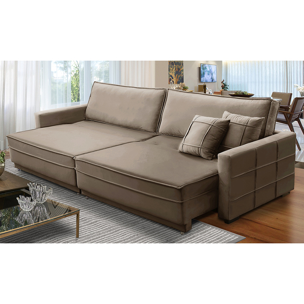 Sofá Cama Retrátil E Reclinável 2,50m Com Molas Karen Veludo