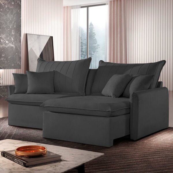 Sofá Cama Retrátil E Reclinável 200cm Flex Veludo Jolie Grafi