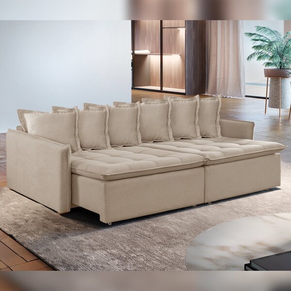 Sofa Cama Retratil E Reclinavel 220cm Marrocos Linho/cru