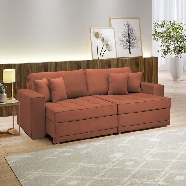 Sofá Cama Retrátil E Reclinável 220cm Noel Boucle  Terracota