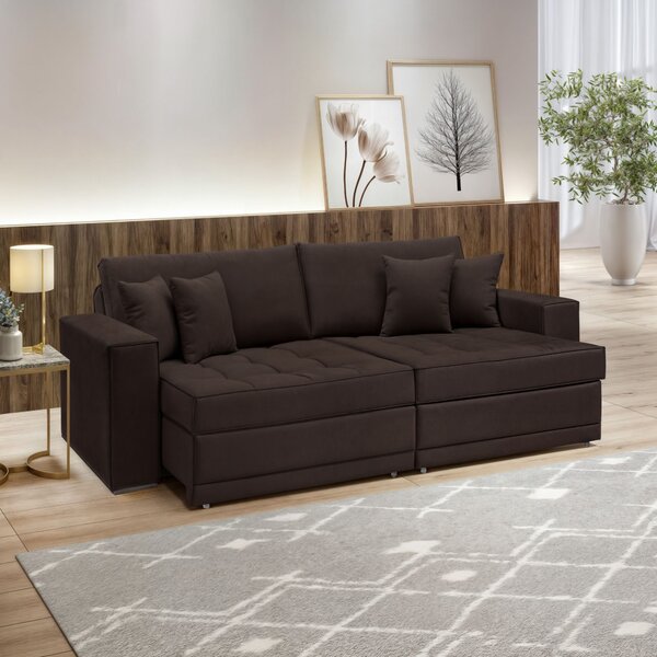 Sofá Cama Retrátil E Reclinável 220cm Noel Veludo  Marrom