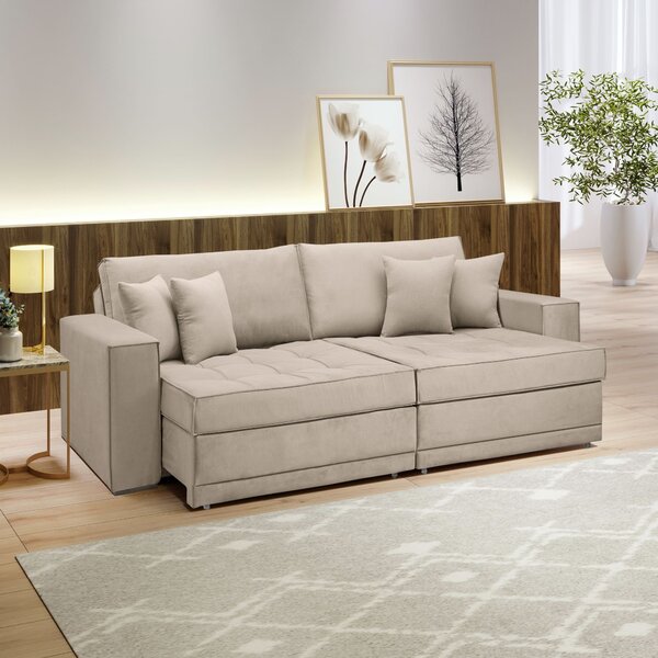 Sofá Cama Retrátil E Reclinável 240cm Noel Boucle  Bege