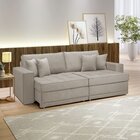 Sofá Cama Retrátil E Reclinável 240cm Noel Veludo   Bege Claro