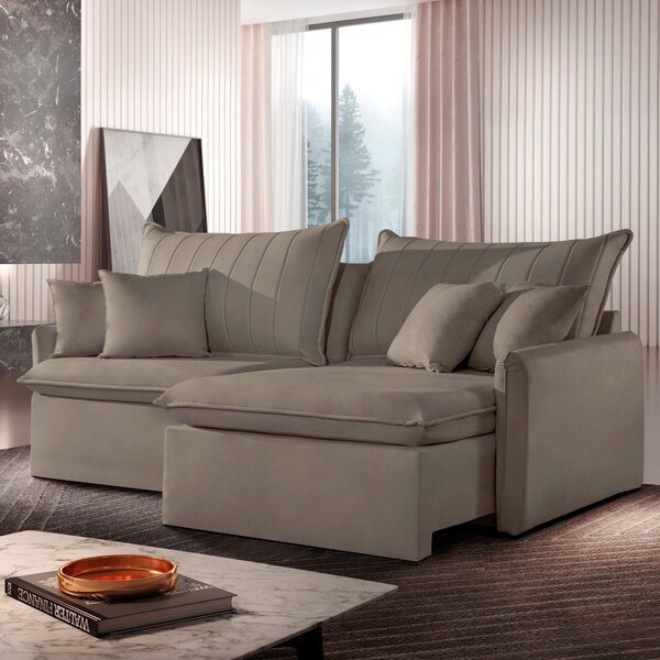 Sofá Cama Retrátil E Reclinável 260cm Flex Veludo Jolie/cinza