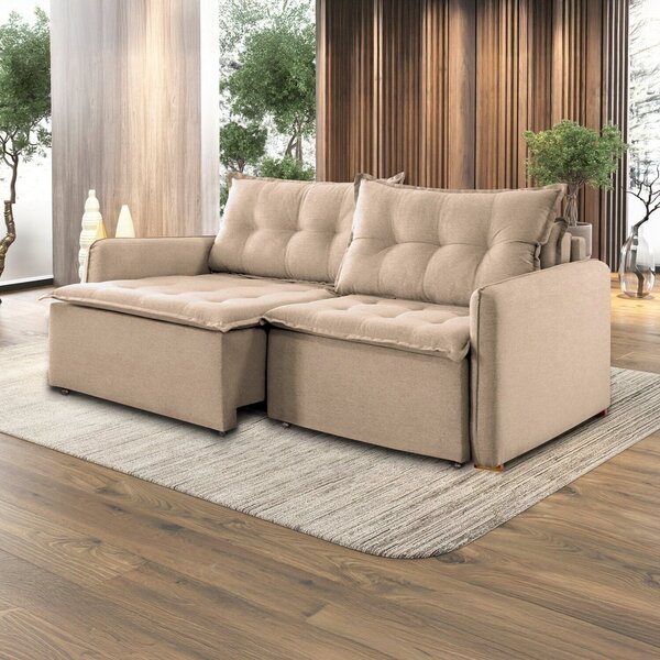 Sofá Cama Retrátil E Reclinável 260cm Linho Flórida Marrom