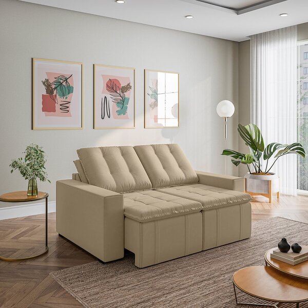 Sofá Cama Retrátil E Reclinável 3 Lugares 180cm Em Veludo Pal