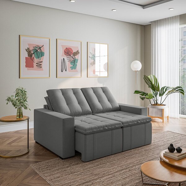 Sofá Cama Retrátil E Reclinável 3 Lugares 180cm Em Veludo Pal