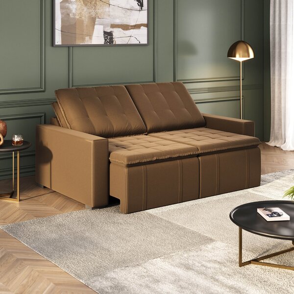 Sofá Cama Retrátil E Reclinável 3 Lugares 200cm Em Veludo Pal