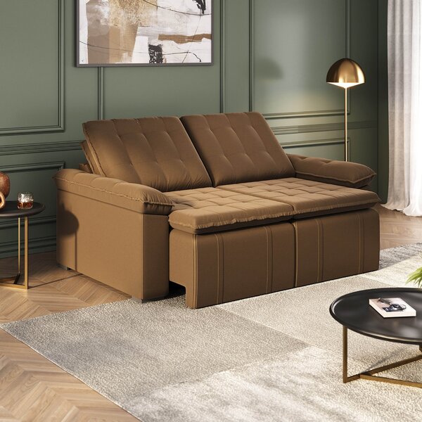 Sofá Cama Retrátil E Reclinável 3 Lugares 200cm Veludo Com Mo