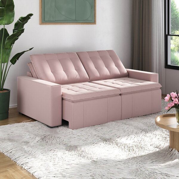 Sofá Cama Retrátil E Reclinável 3 Lugares 220cm Em Veludo Pal