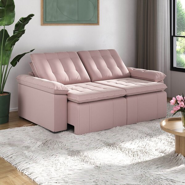 Sofá Cama Retrátil E Reclinável 3 Lugares 220cm Veludo Com Mo