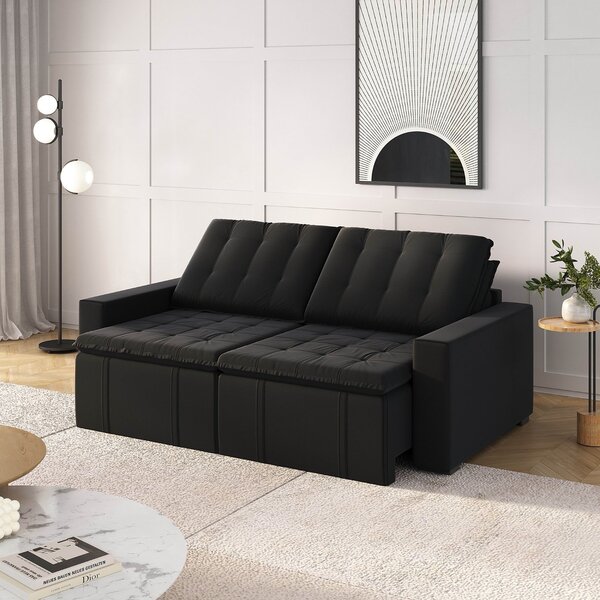 Sofá Cama Retrátil E Reclinável 3 Lugares 220cm Veludo Palmei