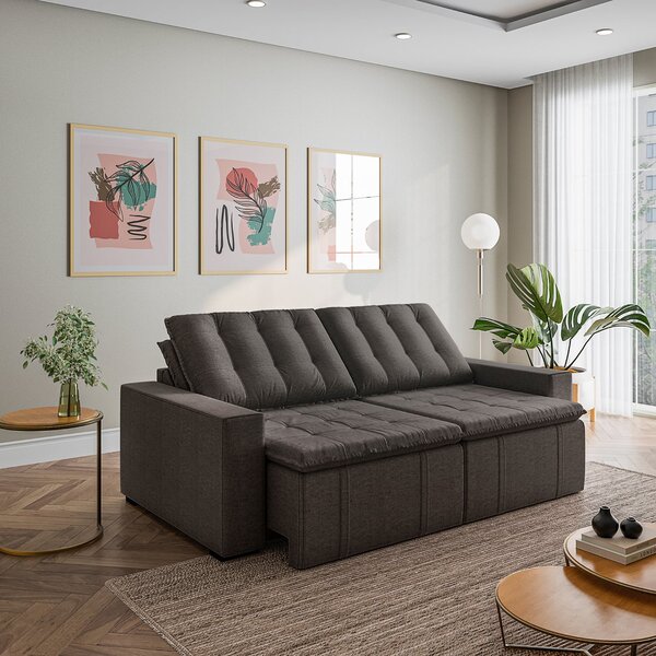 Sofá Cama Retrátil E Reclinável 3 Lugares 260cm Em Linho Palm