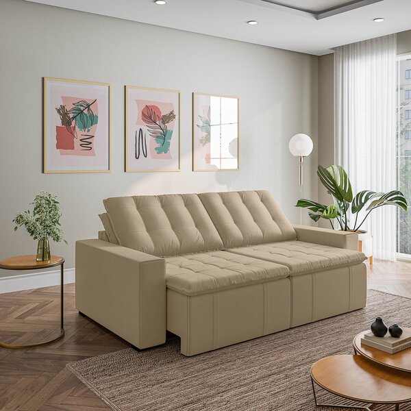 Sofá Cama Retrátil E Reclinável 3 Lugares 260cm Em Veludo Pal