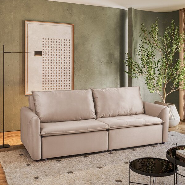Sofá Cama Retrátil E Reclinável 4 Lugares 225cm Em Suede Com