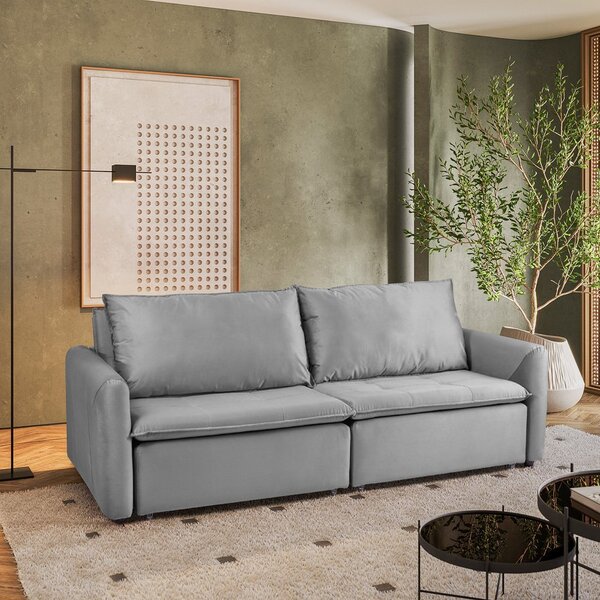 Sofá Cama Retrátil E Reclinável 4 Lugares 225cm Em Veludo Com