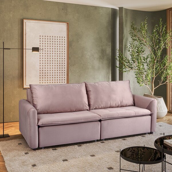 Sofá Cama Retrátil E Reclinável 4 Lugares 225cm Em Veludo Com
