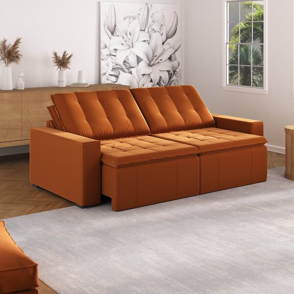 Sofá Cama Retrátil E Reclinável 4 Lugares 240cm Em Veludo Pal