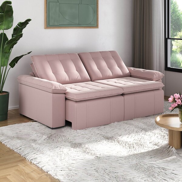 Sofá Cama Retrátil E Reclinável 4 Lugares 240cm Veludo Com Mo