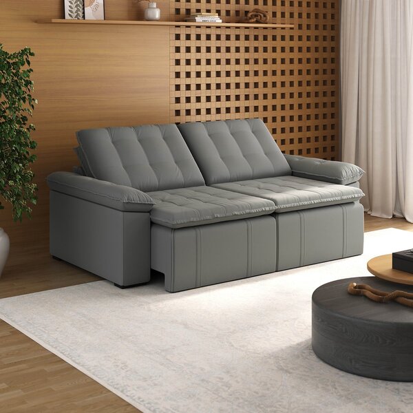Sofá Cama Retrátil E Reclinável 4 Lugares 240cm Veludo Com Mo