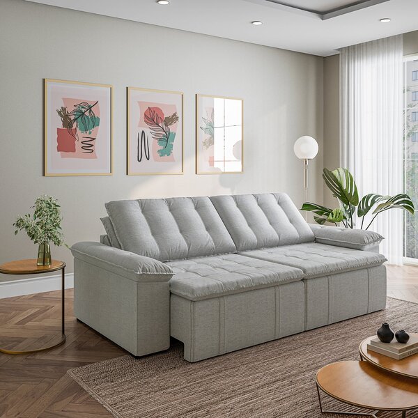 Sofá Cama Retrátil E Reclinável 4 Lugares 280cm Linho Com Mol